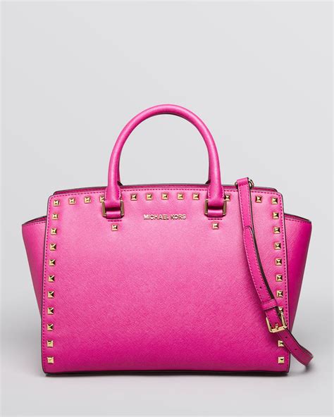 michael kors pale pink satchel|Michael Kors pink studded purse.